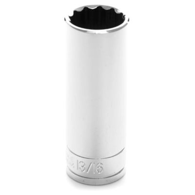 Chrome Socket, 1/2" Drive, 13/16", 12 Point, Deep
