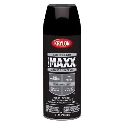 Krylon Covermaxx Paint+Primer; Semi-Gloss Black; 12 oz. Aerosol
