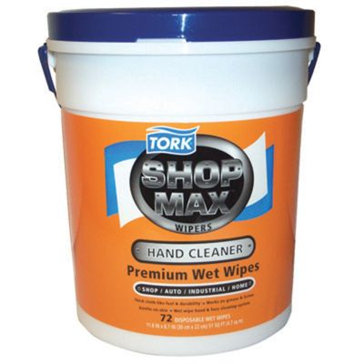 Tork Premium ShopMax Wet Wipes, Hand Cleaner, Single Sheet Dispenser, 72 Sheets per Bucket