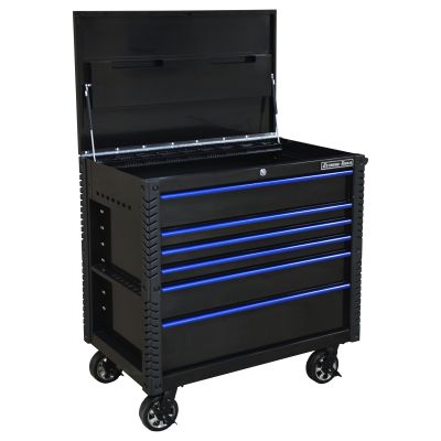 41" 6 Drawer Tool Cart w/Bumpers, Black w/Blue Drwr Pulls