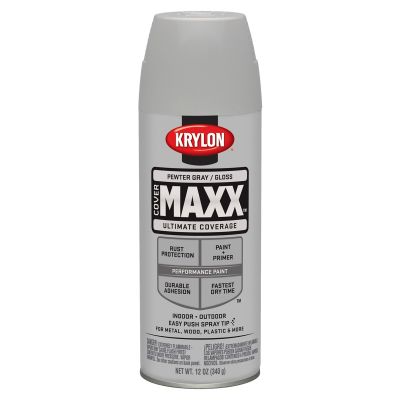 Krylon Covermaxx Paint+Primer; Gloss Pewter Gray; 12 oz. Aerosol