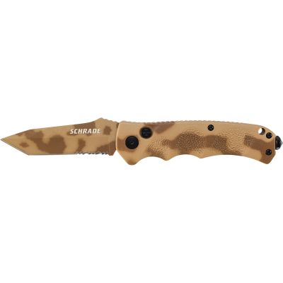 Schrade Push Button Lock Folding Knife Partially Serrated Tanto Blade