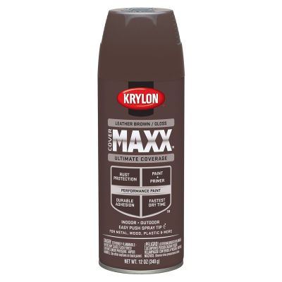 Krylon Covermaxx Paint+Primer; Gloss Leather Brown; 12 oz. Aerosol