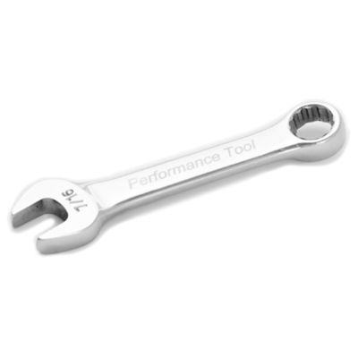 Stubby Chrome Combination Wrench, 7/16", with 12 Point Box End, Fully Polished, 4" Long