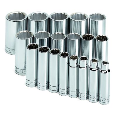 19 pc. 1/2" Drive 12-Point Deep Fract SAE Chrome Socket Set
