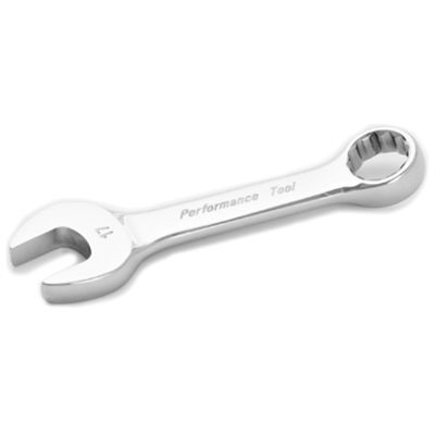 Stubby Chrome Combination Wrench, 17mm, with 12 Point Box End, Fully Polished, 5-1/8" Long
