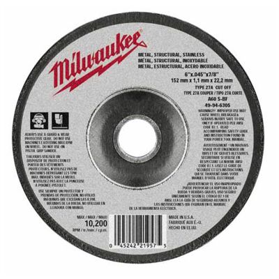 Milwaukee 6 in. x .045 in. x 7/8 in. (Type 27) Cut-Off Wheel (A60T)