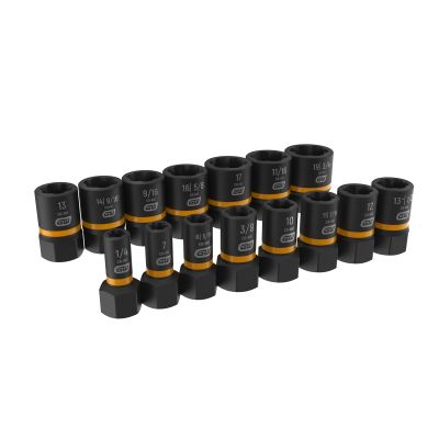 15-pc 1/4" & 3/8" Drive Bolt Biter Impact Extraction Socket Set