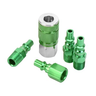 ColorConnex Coupler and Plug Kit, Type B, 1/4" NPT, 1/4" Body, Green, 5-Piece