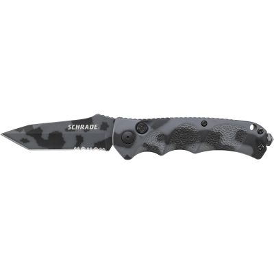 Schrade Push Button Lock Folding Knife Partially Serrated Tanto Blade