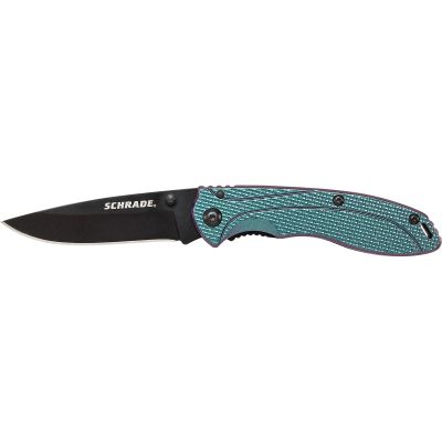 Schrade Liner Lock Folding Knife Drop Point Blade ColorShift Aluminum Handle