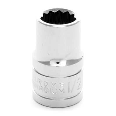 Chrome Socket, 1/2" Drive, 1/2", 12 Point, Shallow
