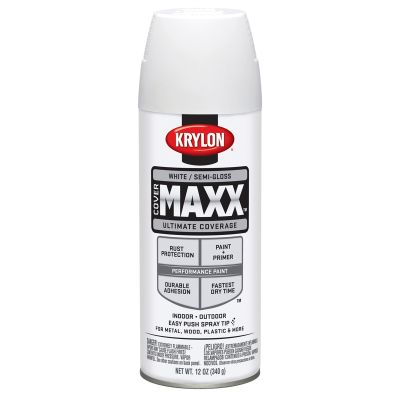 Krylon Covermaxx Paint+Primer; Semi-Gloss White; 12 oz. Aerosol