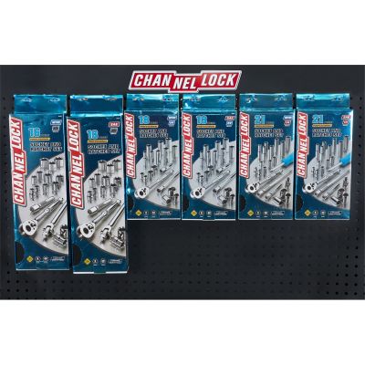 CHANNELLOCK Socket Set Assort; 21-pc 1/4" Standard and Metric Sets; Metal Box