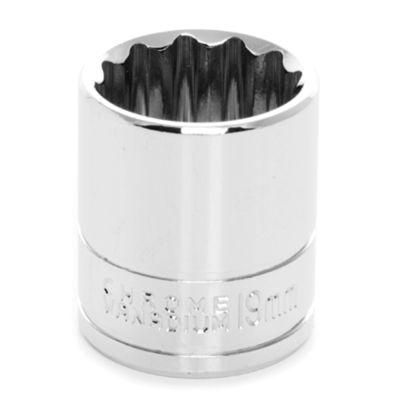 Chrome Socket, 3/8" Drive, 19mm, 12 Point, Shallow