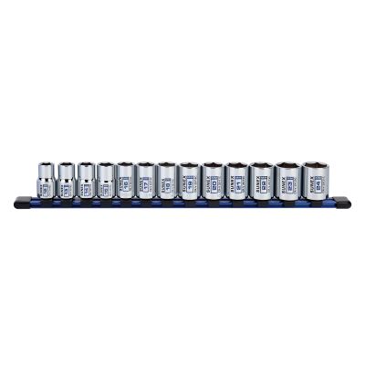 Sunex Tools 13-Piece 1/2 in. Drive Metric 6-Point Standard Chrome Socket Set on Rail