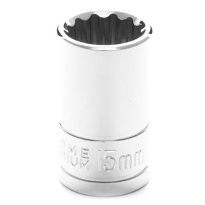 Chrome Socket, 1/2" Drive, 15mm, 12 Point, Shallow