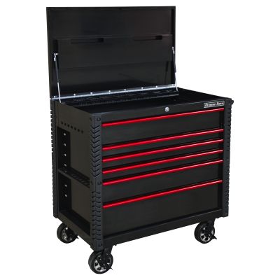 41 in. 6-Drawer Tool Cart w/Bumpers, Black w/Red-Drawer Pulls
