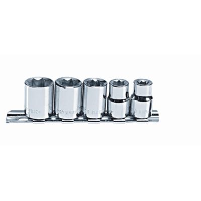 Chrome Socket Set, 5 Piece, 3/8" Drive, 1/4" to 1/2", 8 Point, Shallow, on Clip Rail