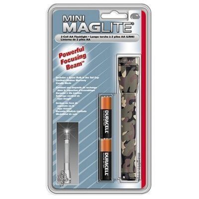 Mini Maglite Holster Package, Army Camoflage, 2 AA Batteries, Black Polypropylene Holster, Blister P