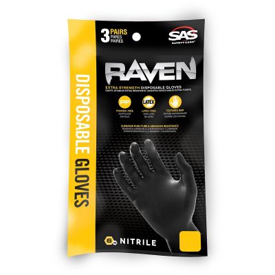 Clipstrip of Raven Black PF Extra-Strength Black Disp. Gloves, L (pk of 25)
