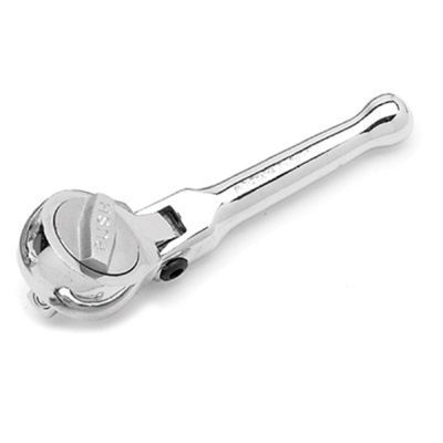 Stubby Chrome Ratchet, 3/8" Drive, Flexible Round Head, Quick Release, 5-1/4" Long
