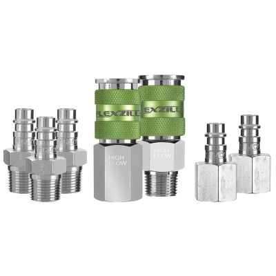 Flexzilla Pro High Flow Coupler and Plug Kit, 3/8" NPT, 1/4" Body, 7-Piece