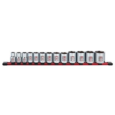 Sunex Tools 13-Piece 1/2 in. Drive Fractional SAE 6-Point Standard Socket Set on Rail