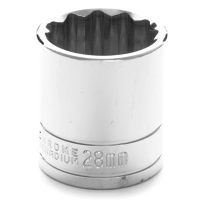 Chrome Socket, 1/2" Drive, 28mm, 12 Point, Shallow