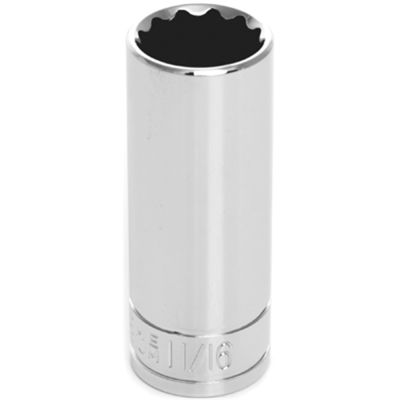 Chrome Socket, 3/8" Drive, 11/16", 12 Point, Deep