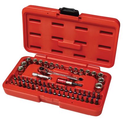 60-pc 1/4 Drive Spline Socket Set with 72 Tooth Quick Release Double Ended Bit Ratchet