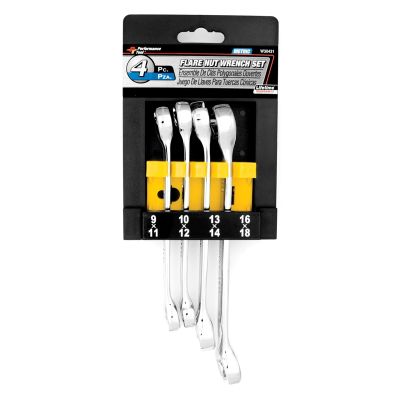 Chrome Flare Nut Wrench Set, 4 Piece, 9mm to 18mm, Fully Polished