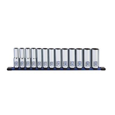 Sunex Tools 13-Piece 1/2 in. Drive Deep Socket Set, Metric 12-Point Rail