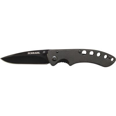 Schrade Liner Lock Folding Knife Drop Point Blade Black Aluminum Handle
