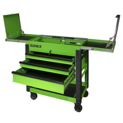 Sunex Tools 3-Drawer Utility Cart w/ Sliding Top, Lime Green
