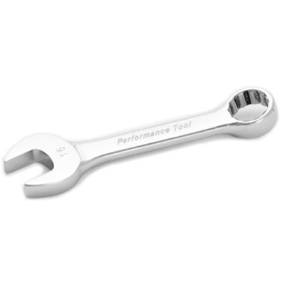 Stubby Chrome Combination Wrench, 16mm, with 12 Point Box End, Fully Polished, 4-13/16" Long