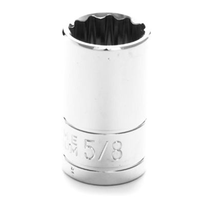 Chrome Socket, 1/2" Drive, 5/8", 12 Point, Shallow