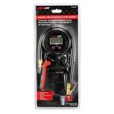 EXELAIR Digital Pistol Grip Tire Inflator/Deflator Gauge - 16" Air Hose and Easy-Clip Chuck