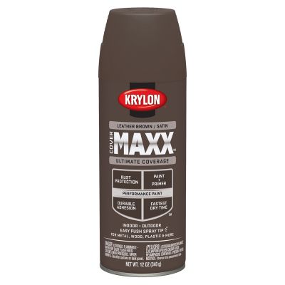 Krylon Covermaxx Paint+Primer; Satin Leather Brown; 12 oz. Aerosol
