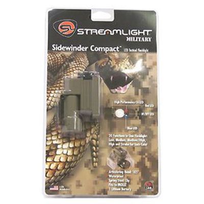 Sidewinder Compact Flashlight - Red, Blue, IR LED with helmet mount & CR123A lithium Battery-Coyote