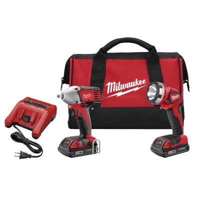 Milwaukee M18 Cordless Impact Wrench and Work Light Combo w/ (2) Batteries Kit
