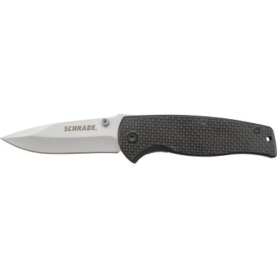 Schrade Liner Lock Folding Knife Drop Point Blade Carbon Fiber Handle