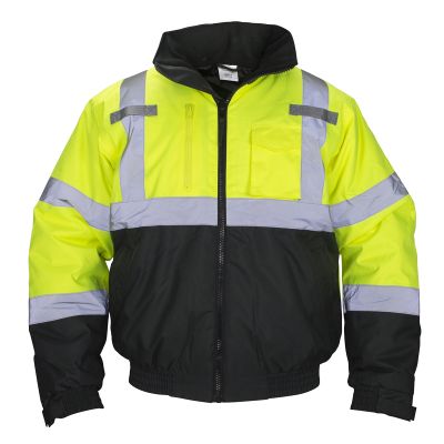Class-3 Hooded Reflective Yellow Bomber Jacket, Size