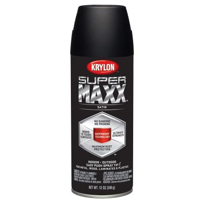 Krylon Supermaxx Paint+Primer; Satin Black; 12 oz. Aerosol
