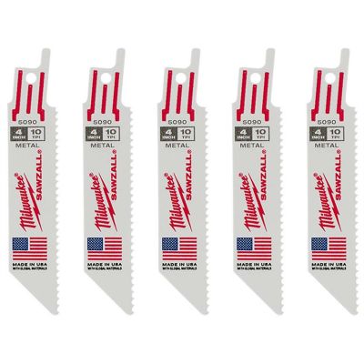 Milwaukee 5-Pack of 4 in. with 10 TPI Metal Cutting SAWZALL Reciprocating Saw Blades