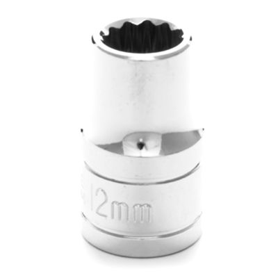 Chrome Socket, 1/2" Drive, 12mm, 12 Point, Shallow
