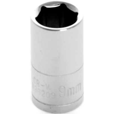 Chrome Socket, 1/4" Drive, 9mm, 6 Point, Shallow