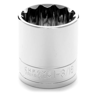 Chrome Socket, 1/2" Drive, 1-3/16", 12 Point, Shallow