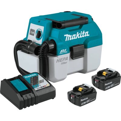 Makita 18V LXT 5.0 Ah Li-Ion Brushless Cordless 2 Gallon HEPA Filter Portable Wet/Dry Dust Extractor/Vacuum Kit