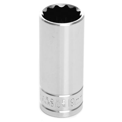Chrome Socket, 3/8" Drive, 19mm, 12 Point, Deep